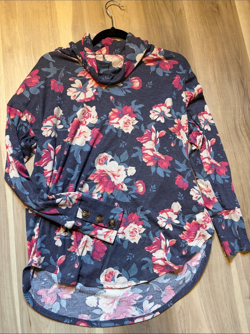 Lularoe Women's Navy Floral Cowl Neck Top - large